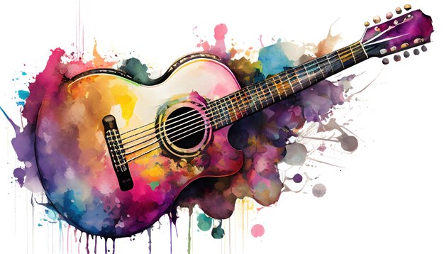 Guitare acoustique dans un style aquarelle par Generative AI