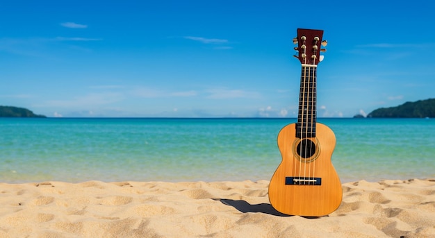 Guitare au milieu d'une belle plage