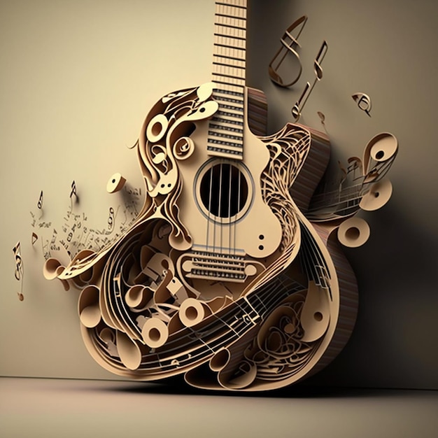 Une guitare avec beaucoup de notes de musique dessus