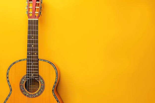 Une guitare classique sur un fond jaune vibrant