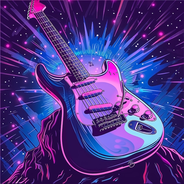 Photo une guitare colorée avec une étiquette bleue qui dit guitare