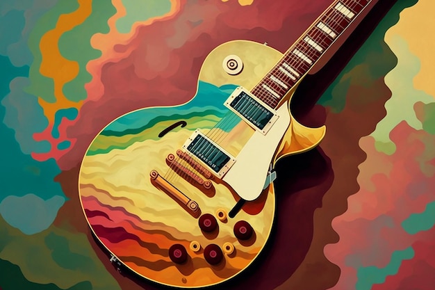 Une guitare colorée avec le mot guitare dessus