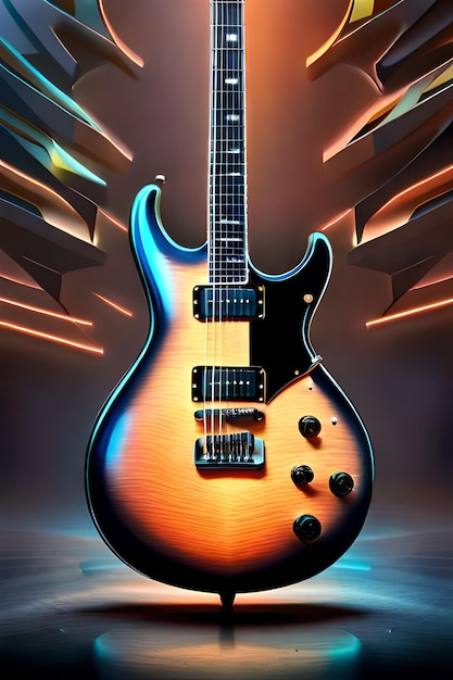 Une guitare avec un design coloré et le mot guitare dessus