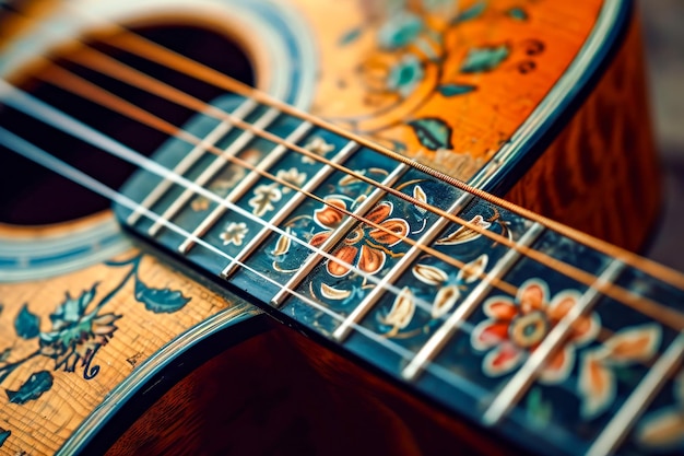 Guitare avec un dessin floral dessus