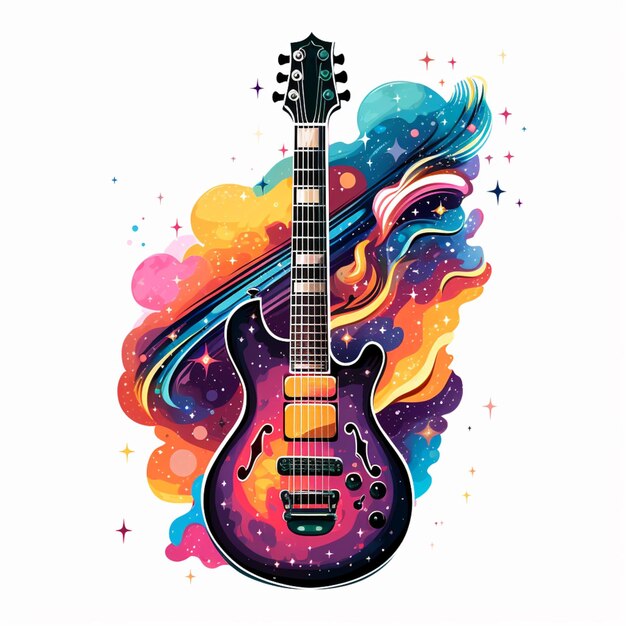 Photo une guitare électrique aux couleurs vives avec un fond tourbillonnant