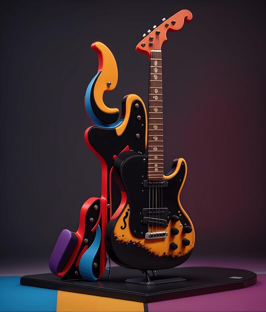 Photo une guitare électrique colorée sur un support