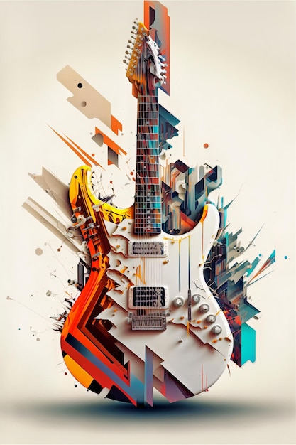 Guitare électrique et création musicale.Mélodie et chanson.Affiche pour concert pop et rock.Ai généré.