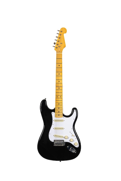 Guitare électrique noir isolé sur fond blanc