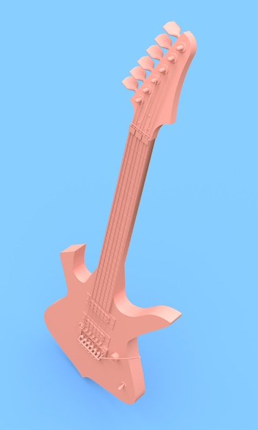 Guitare électrique rose dans le style minimaliste sur fond bleu. Rendu 3D.