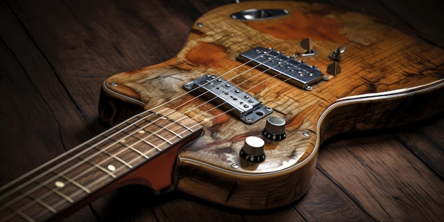 Guitare électrique sur une vieille surface en bois grungy