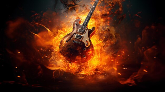 Photo une guitare en feu.