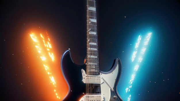 Une guitare avec un fond bleu et orange