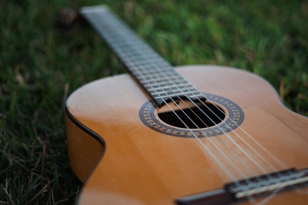 Guitare isolée sur l'herbe