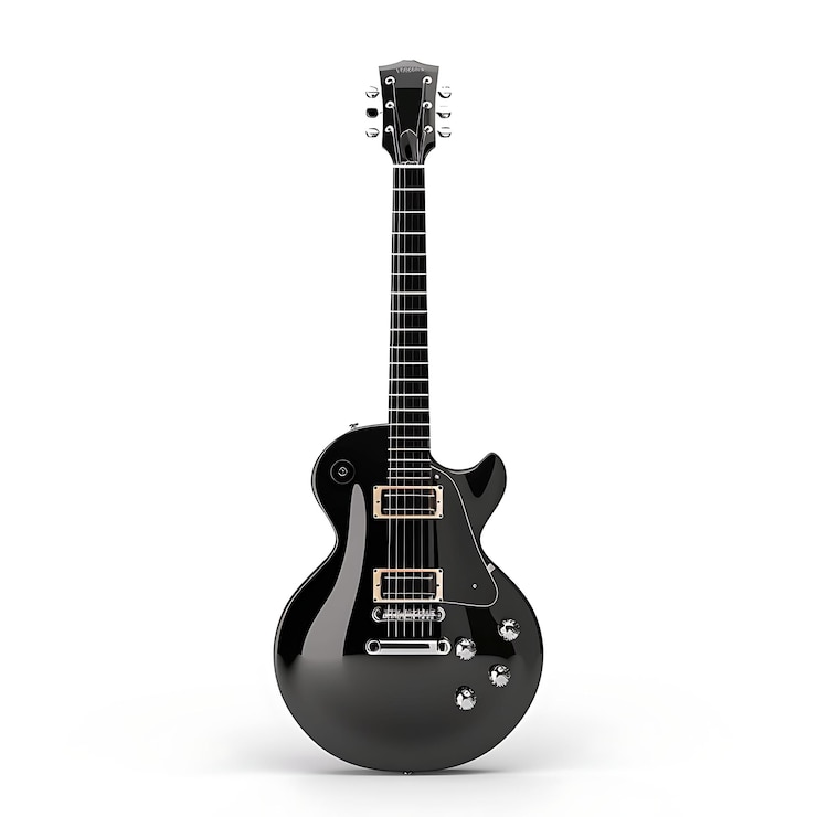 Photo une guitare noire et blanche avec un fond blanc
