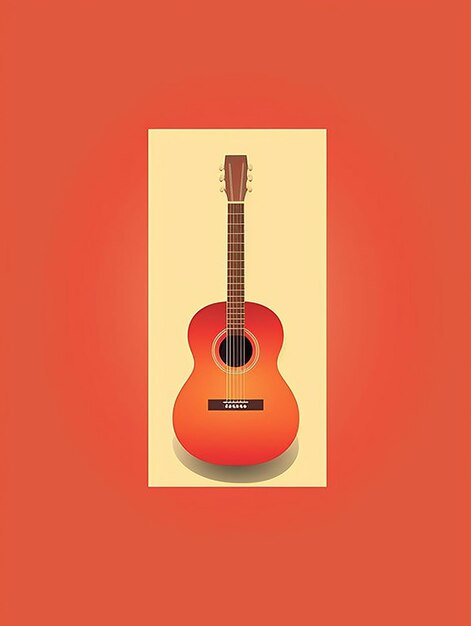 Photo une guitare rouge sur un fond jaune avec une image d'une guitare dessus.