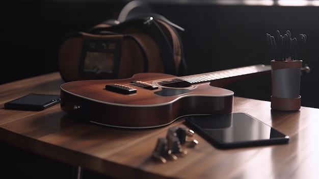 Une guitare sur une table