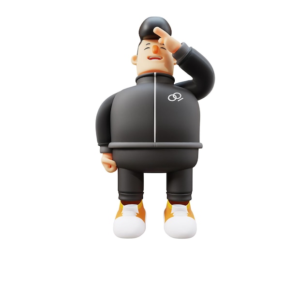 Guitariste de dessins animés en 3D personnage joyeux saluant avec enthousiasme personnage de garçon