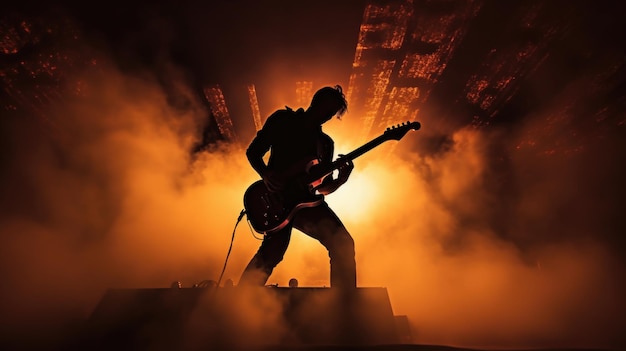 Photo un guitariste faisant du rock pendant un concert un groupe de rock se produit sur scène le guitariste joue en solo