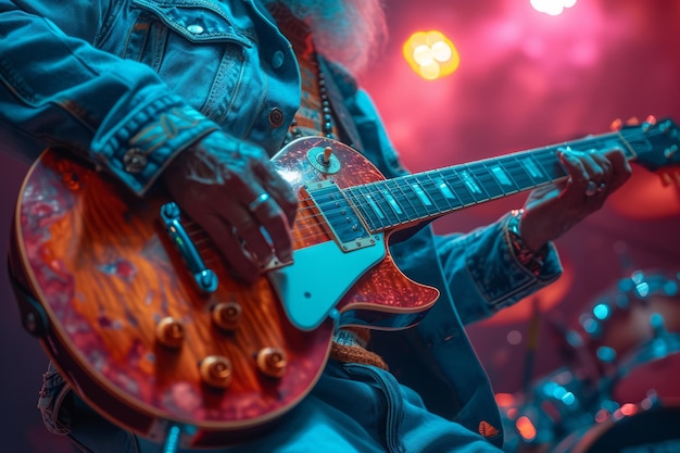 Le guitariste joue de la guitare sur scène lors d'un concert de rock