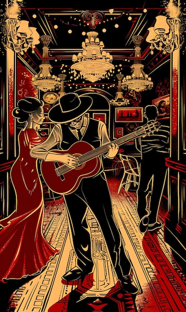 Photo guitariste de tango jouant dans un café de buenos aires avec tango da banner design de carte postale collage art ink