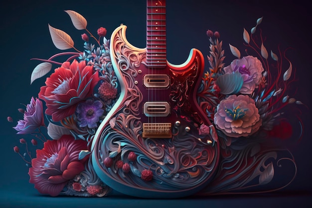 Guitarre 8k 3D illustrations vibrantes hyperréalistes en plein jour