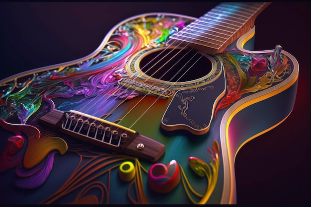 Guitarre 8k 3D illustrations vibrantes hyperréalistes en plein jour