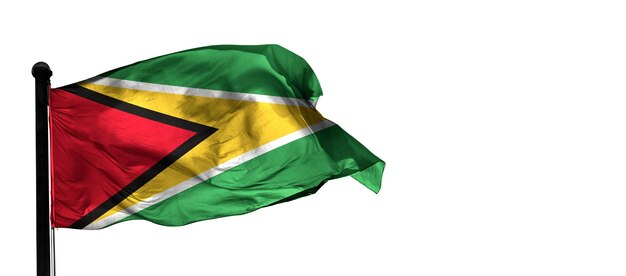 Guyane Pays 3D vent agitant le drapeau et fond blanc