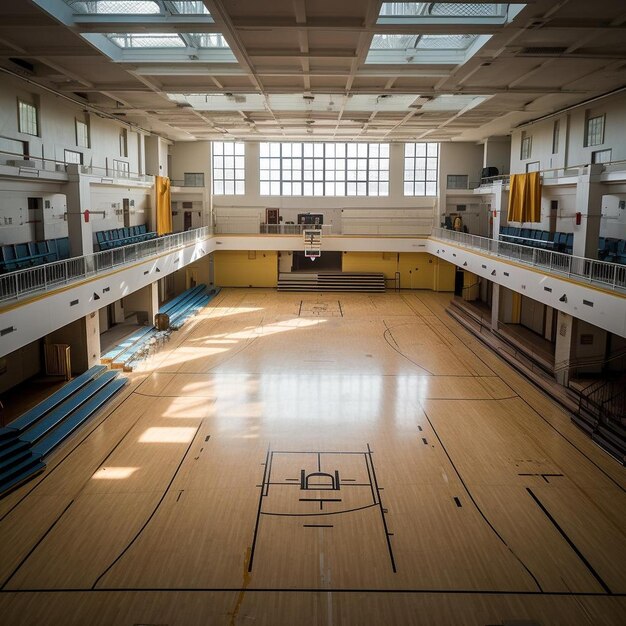 Photo un gymnase avec un terrain de basket-ball et un panneau disant basket-ball