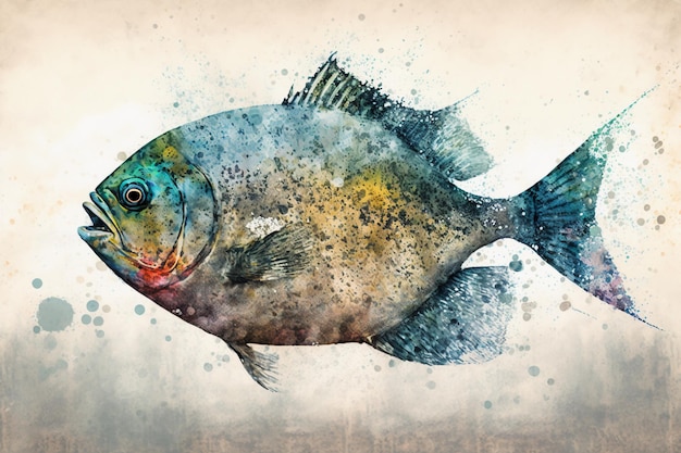 gyotaku piranha aquarelle