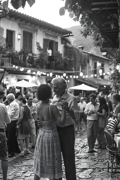 Des habitants dansent sur de la musique traditionnelle dans une place italienne avec des voisins Activités de vacances Arrière-plan