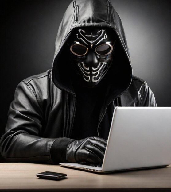 Hacker en capuche utilisant l'ordinateur pour une cyberattaque concept de cybercrime