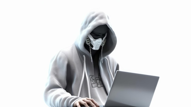 Un hacker dans une hotte avec un ordinateur portable Generative AI
