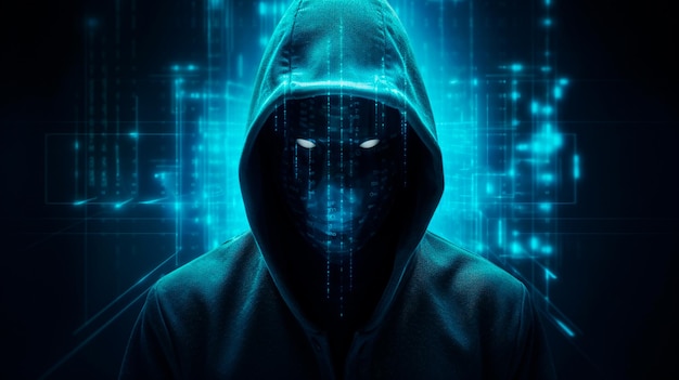 hacker en noir et bleu IA générative