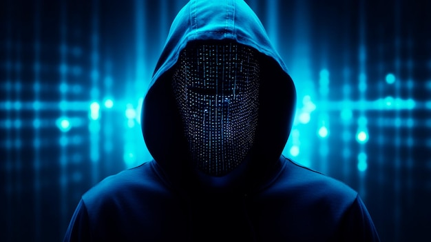 hacker en noir et bleu IA générative