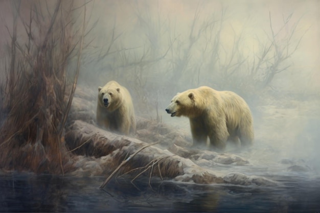 L'haleine d'ours polaire visible dans l'air froid pendant la chasse créée avec l'IA générative