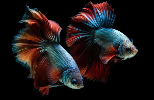 Photo halfmoon betta capture le moment en mouvement magnifique du siam betta poisson sur un fond noir