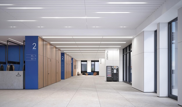 Photo le hall d'entrée avec une armoire avec un mur bleu décore le design de la société d'investissement.