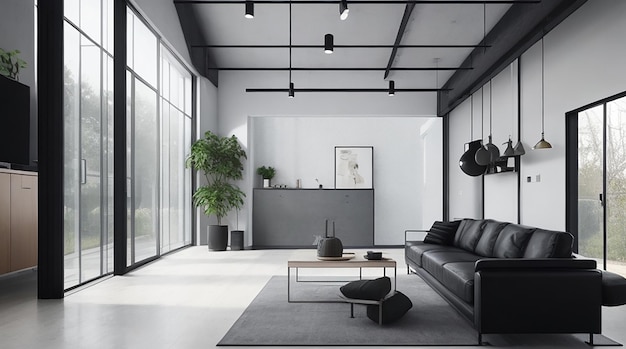 Un hall d'entrée moderniste avec un décor minimaliste élégant et une touche de chic industriel