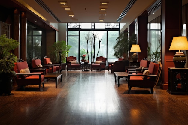 Hall de l'hôtel avec mobilier de style chinois photographie professionnelle Ai Generated