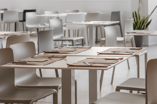 Hall vide du restaurant avec des tables prêtes pour le déjeuner