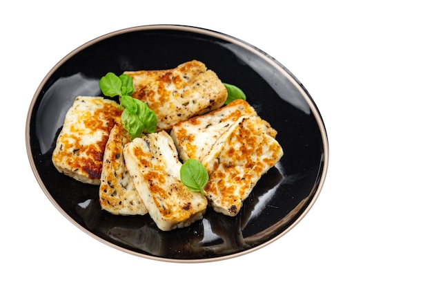 Halloumi fromage frit repas nourriture collation sur la table copie espace nourriture arrière-plan vue rustique de haut