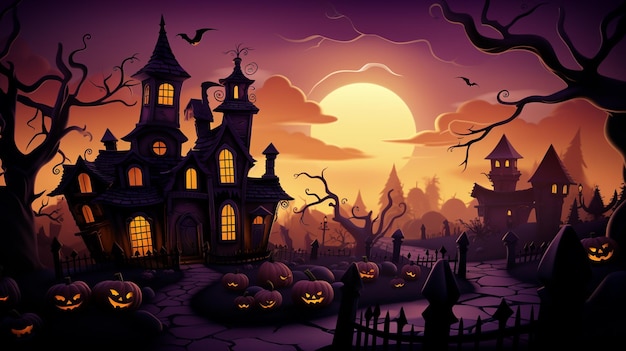 Halloween arrière-plan citrouille époustouflante sombre monde d'art fantastique de dessins animés ai illustration