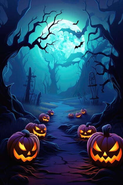 Halloween arrière-plan effrayant Jack o lanterne citrouilles forestières effrayantes château