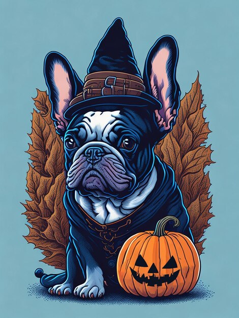 halloween chien bouledogue français illustration conception de tshirt ai générative