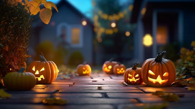 Halloween citrouille jack o lanterne brillant effrayant dans la rue