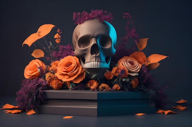 halloween day of the dead skul papier style d'art ai généré le fond