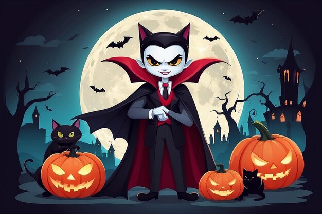 Halloween Dracula personnage conception vectorielle carte de vœux d'Halloween heureux avec mignon effrayant