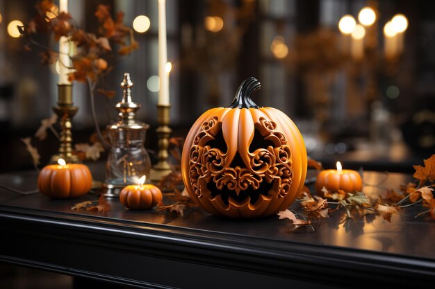 Halloween est une fête traditionnelle amusante Design d'intérieur avec citrouille aux couleurs orange Sorcellerie