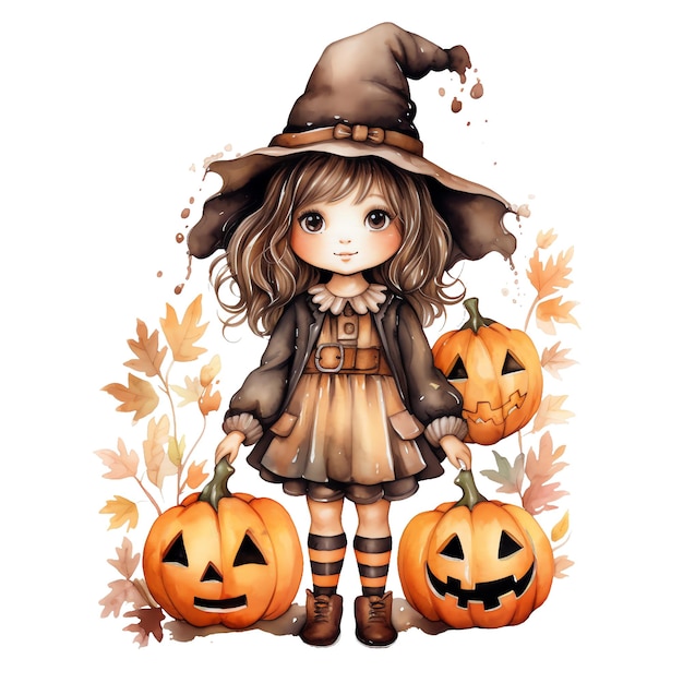 Halloween fille dans un costume aquarelle illustration halloween clipart