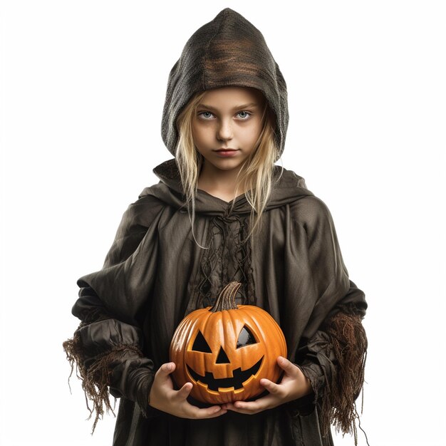 Photo halloween fille fête de vacances fête de costume de sorcière fête de citrouille enfant heureux effrayant octo